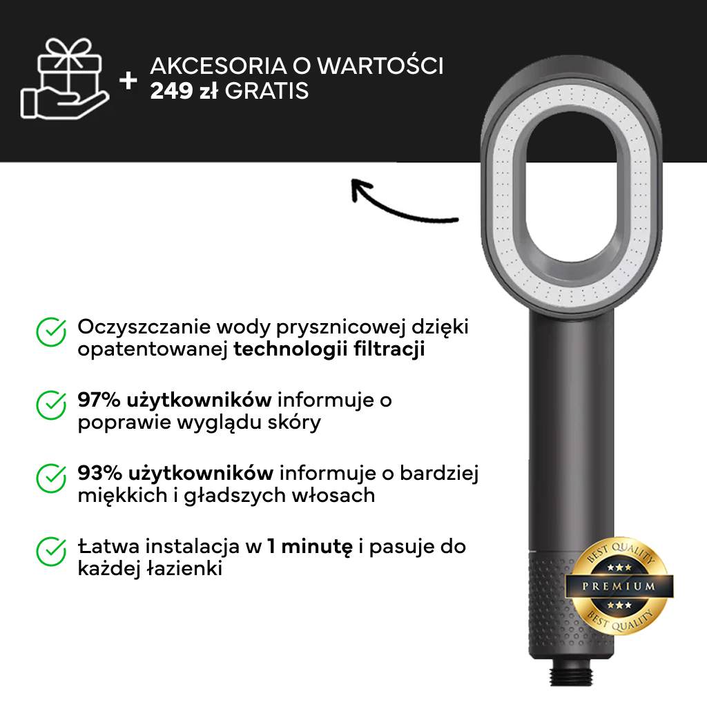 Duja Pure™ 3w1 Premium Słuchawka Prysznicowa z Filtrem